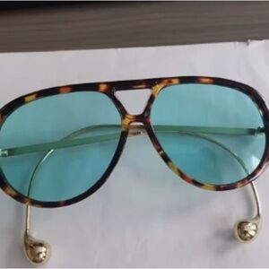 Tortoise Shell Aviator Sunglasses with Teal Lenses